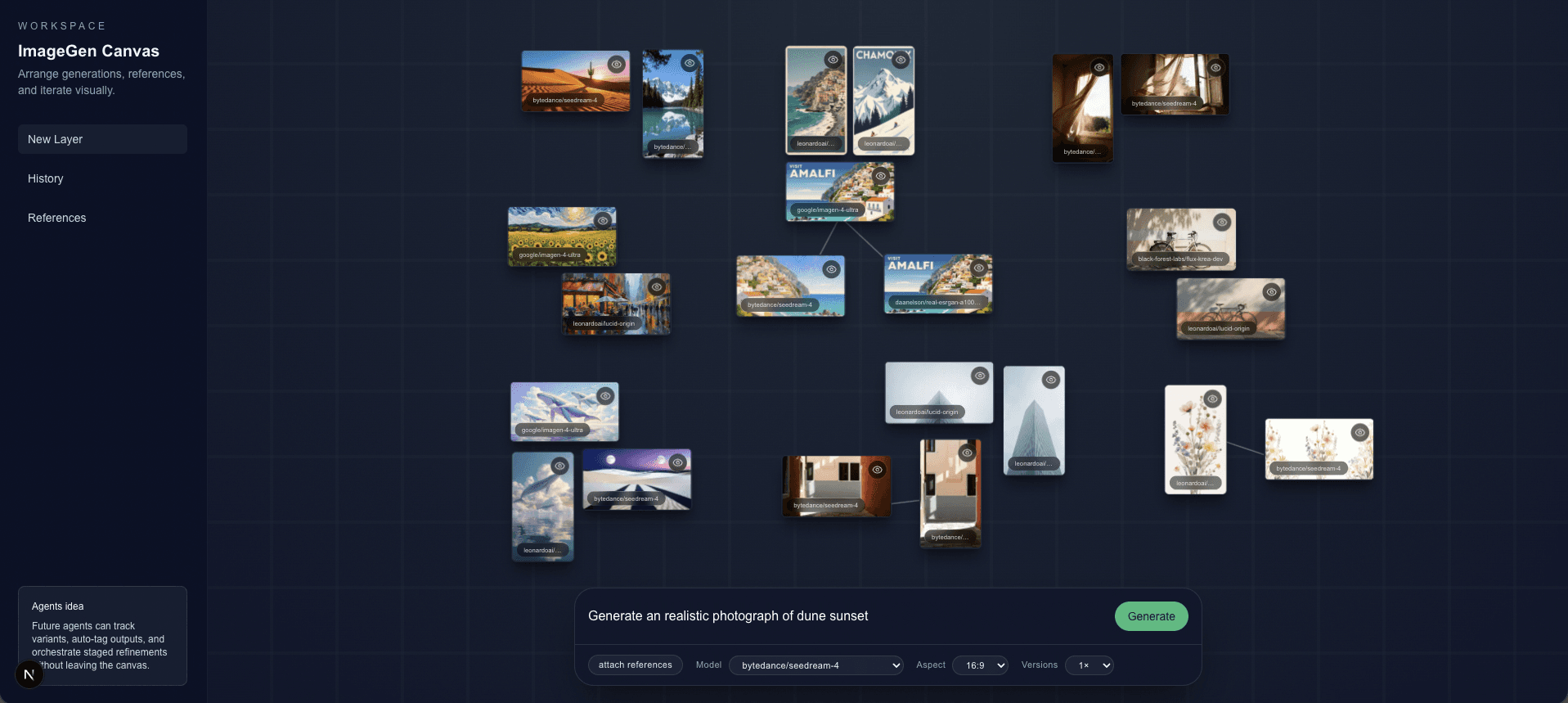 Screenshot of ImageGen Canvas workspace